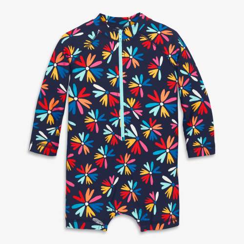 Clearance baby one-piece rash guard in bright blooms - Navy bright blooms / 6-12
