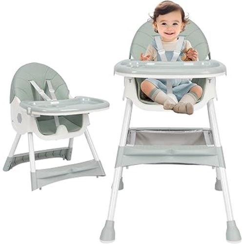 High Chair,IJHIJH Baby High Chair,Foldable High Chair,High Chair for Babies and Toddlers,Double-Layer Large Tray,Backrest and Height Adjustable,5-Point Safety Belt,Non-Slip Mat,Space Saving