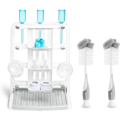 Munchkin® Tidy Dry™ Baby Bottle Drying Rack and 2pk Sponge™ Bottle Brush, Grey