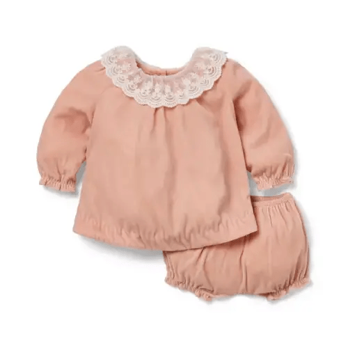 Newborn Rose Petal Pink Baby Velvet Collared Matching Set by Janie and Jack