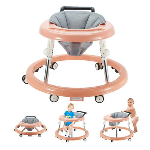 Baby Walker, Foldable 5-Gear Height Adjustable Baby Walker with Wheels, Infant Toddler Walker with Foot Pads, Anti-Fall Baby Walkers and Activity Center Bouncer Combo for Boys and Girls 6-25 Months