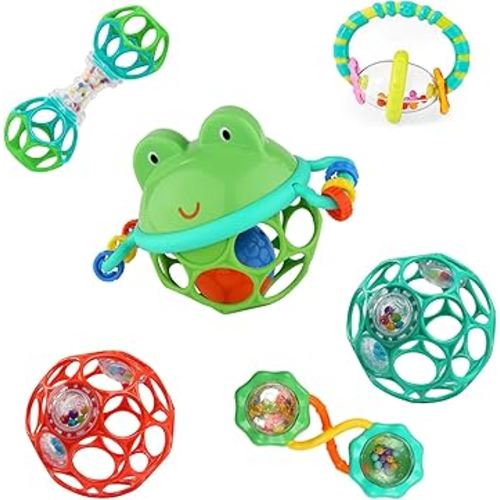 Bright Starts Little Shakers 6pc Gift Set, Easy-Grasp Oball Technology, Baby Rattles, Balls and Teethers, On-The-Go Toys, Lightweight, Unisex, Newborn+