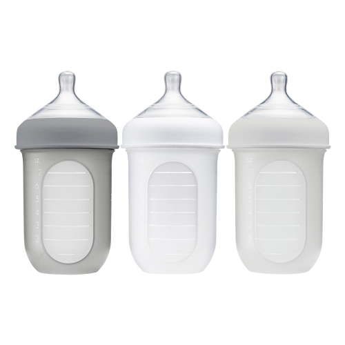 Boon Nursh Reusable Silicone Pouch Baby Bottle, Air-Free Feeding, Milk Formula Ready, 3 Pk 8 Oz