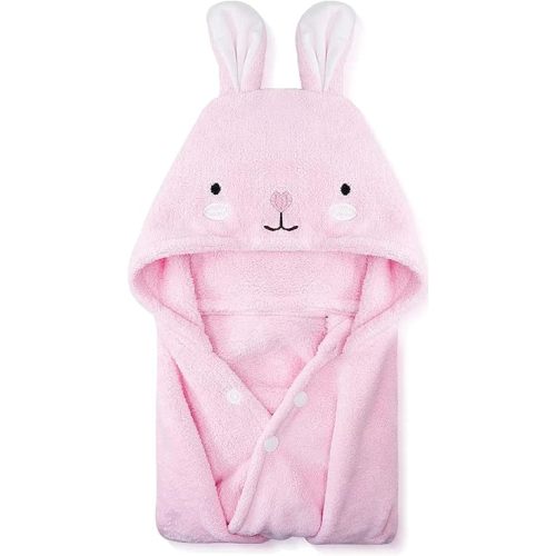 ROMASA Toddler Hooded Bath Towel Ultra Soft Towel Highly Absorbent Bathrobe Blanket for Boys Girls- 27.5" x 55"(Pink Rabbit-Shape)
