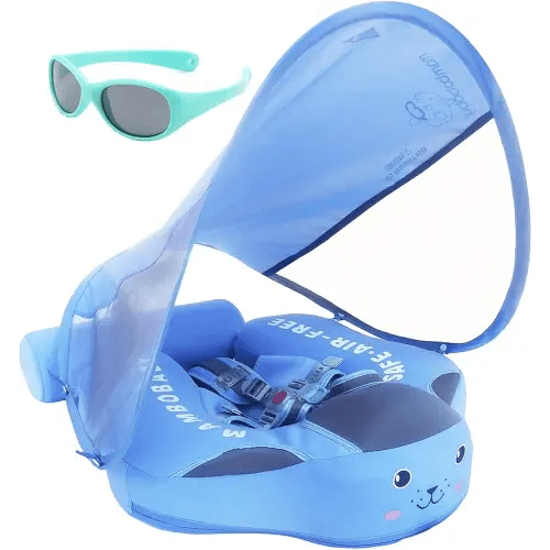Mambobaby Float with Canopy and Tail New Upgraded Non-Inflatable Baby Pool Float Mambo Float Swim Trainer Solid Infant Swim Float Adjustable Pearl Foam Baby Swim Ring