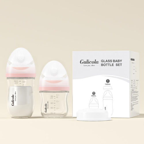 Natural Glass Baby Bottle Newborn Set - 3oz and 5oz Bottle Set - 2 Pack