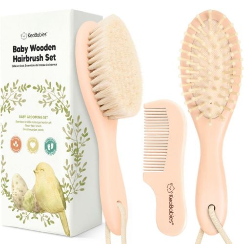 Baby Hair Brush And Comb Set, Oval Wooden Baby Brush Set For Newborns, Infant, Toddler Grooming Kit (oval, Blush)