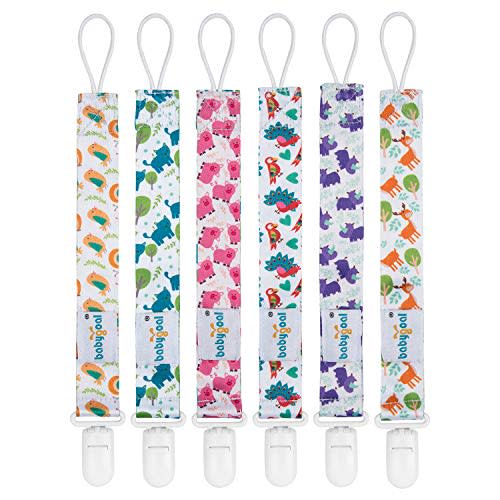Babygoal Animal Pacifier Clips, 6 Pack Binky Paci Holder and Leash for Boys and Girls Fits for Most Pacifier, Binkie Styles & Baby Teethers & Toys and Gift 6PB04