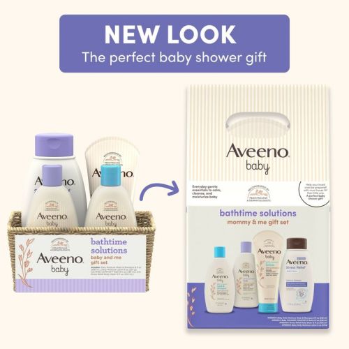 Aveeno Baby & Me Daily Bathtime Solutions Gift Set Includes Baby Wash, Shampoo,Calming Bath and Moisturizing Lotion - 4ct