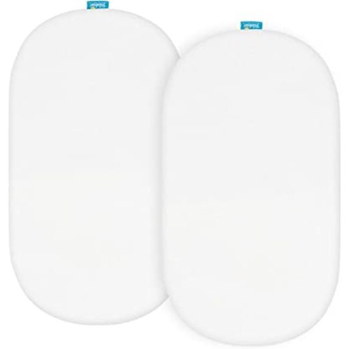 Biloban Bassinet Fitted Sheets Compatible with Fisher-Price Soothing Motions Bassinet Only, 2 Pack, 100% Jersey Knit Cotton, Breathable and Heavenly Soft, White - for Fisher-Price Soothing Motions Bassinet