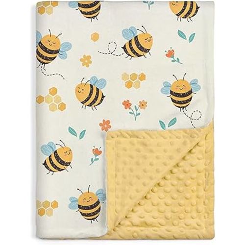 Bee Kid Blankets for Girls - 30 x 40 Soft Minky Blanket with Double Layer Dotted Backing - Gifts for Girl on Birthday Christmas
