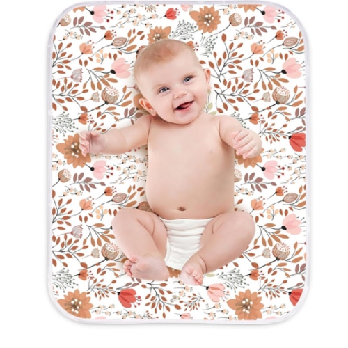 Diaper Changing Pads for Baby, Flower Change Mat, 3Layers Waterproof Change Pad Foldable Absorbent Mats for Women, Reusable Incontinence Underpads for Patient 24''x30''