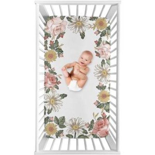 Sweet Jojo Designs Girl Photo Op Fitted Crib Sheet Vintage Floral Pink Green and Yellow : Target
