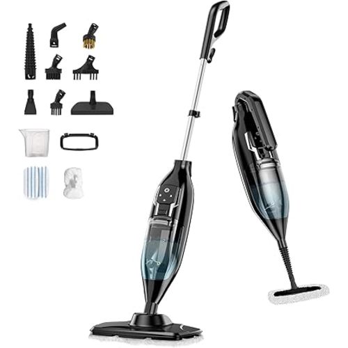 12-in-1 Steam Mop with Detachable Handheld Steam Cleaner for Hardwood Floors, Clothes,Windows,Tiles,Furniture,Carpet, MultiPurpose Steamer with Washable Microfiber Pads, 550ml and 2 Adjustable Levels