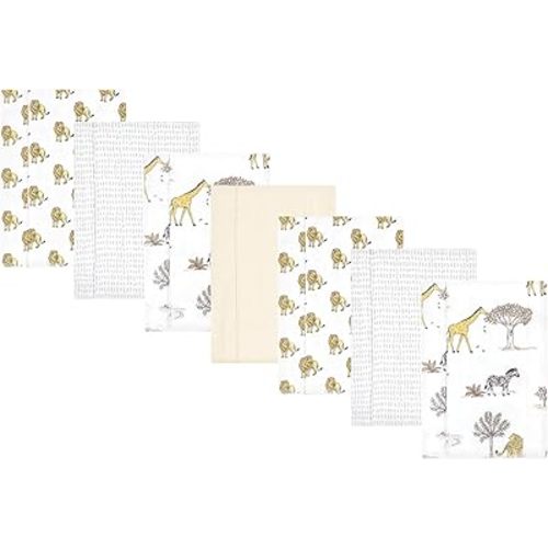 Hudson Baby Unisex Baby Cotton Flannel Burp Cloths 7-Pack, Neutral Safari World, One Size