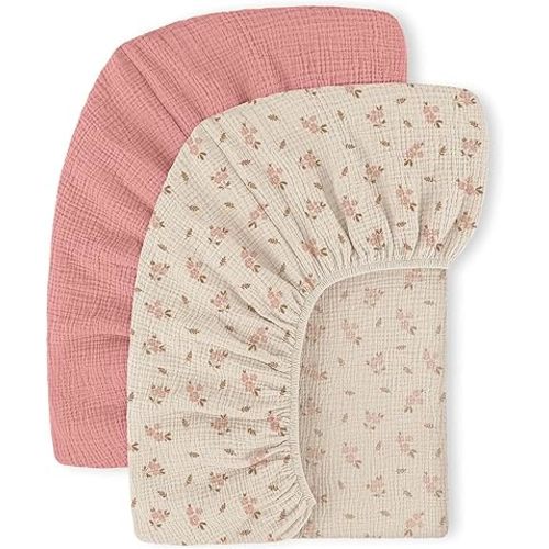Mi Flor Muslin Crib Sheets – 2 Pack Soft & Breathable Cotton Baby Sheets, Fitted Crib Sheet 52"x28"x8" – Crib Sheets for Boys & Girls, Standard Crib Mattress, CPC Certified
