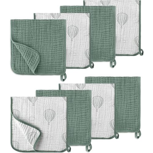 Muslin Burp Cloths, 20"x10"- Pack of 8, 6 Layers Super Soft Absorbent & Breathable 100% Cotton for Baby Drool and Messes, Burp Cloth Baby Boy and Burp Cloths Baby Girl