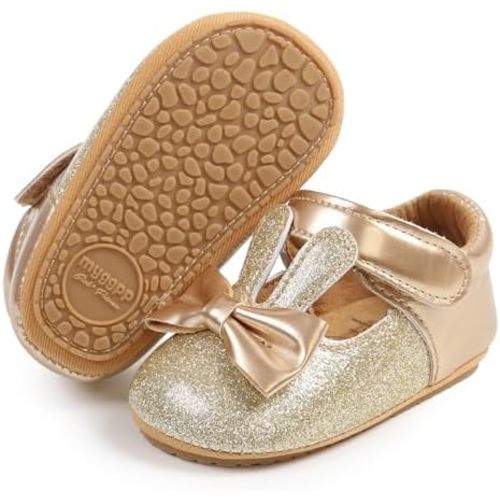 Baby Girls Mary Jane Flats Anti-Slip Rubber Sole Bow Toddler Princess Dress Shoes