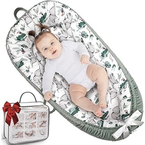 Baby Lounger, Ultra Breathable Soft Cotton Perfect for Tummy Time, Portable & Adjustable Infant Floor Seat for Traveling | Newborn Shower Gift- Rabbit
