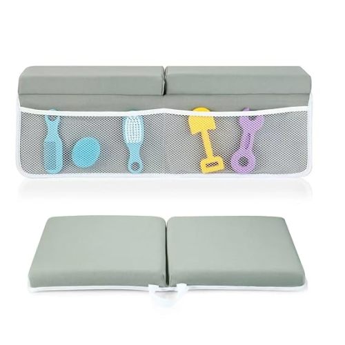 PandaEar Baby Bath Kneeler & Elbow Rest Pad, Comfortable Non-Slip Kneeling Mat Cushion with Toy Organizer Storage Pockets, Foldable Foam Mat for Toddler Bathroom Bathing Time