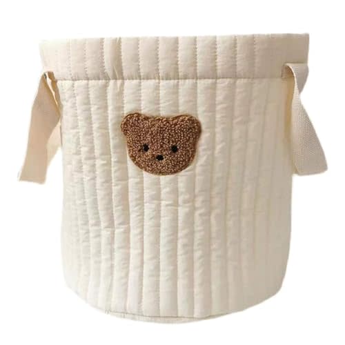 Yovslop Bear Storage Bucket Beige Cotton Basket Diaper Bag Large Capacity Bin for Home Nursery Room