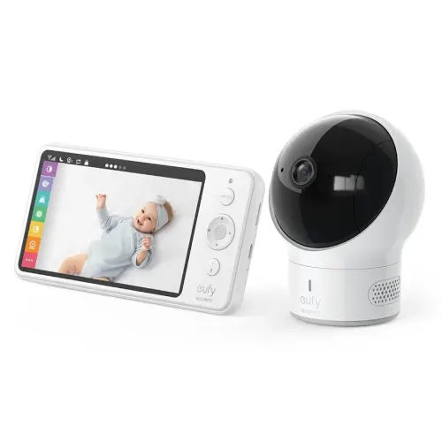 eufy Security Spaceview Video Baby Monitor E110 with Camera and Audio, Security Camera, 720p HD Resolution, Night Vision, 5" Display, 110° Wide-Angle Lens Included, Lullaby Player, Sound Alert