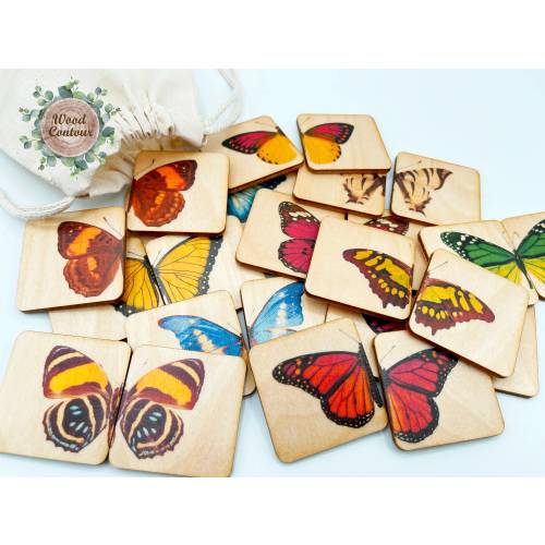 Montessori Wooden Butterfly Matching Game/ Homeschool Learning Materials/ Toddler Activities butterfly puzzle game