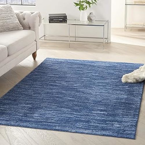 Nourison Home Essentials Indoor/Outdoor Navy Blue 5' x 7' Area Rug, Easy Cleaning, Non Shedding, Bed Room, Living Room, Dining Room, Backyard, Deck, Patio (5x7)