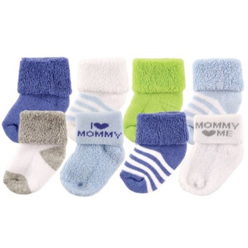 Luvable Friends Baby Boy Newborn and Baby Terry Socks, Blue Mommy, 0-6 Months