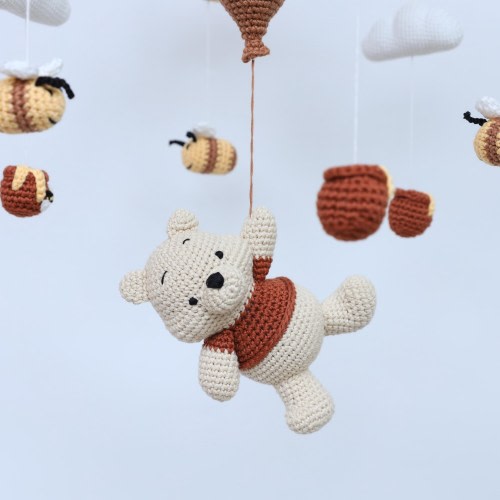 Crochet winnie the pooh Baby Mobile: Handmade Nursery Crib Decor
