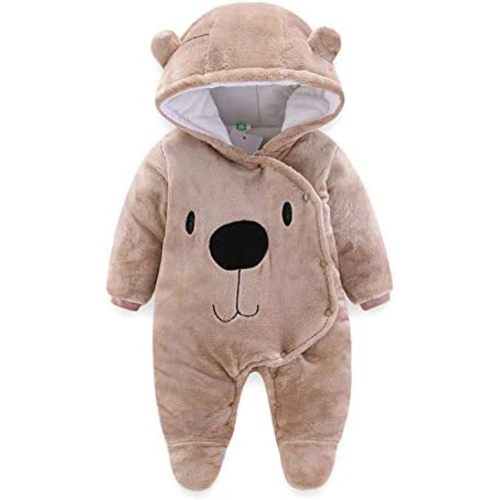 BOZWELL Newborn Baby Cartoon Bear Snowsuit Infant Jumpsuit Footie Romper Winter Coat Romper
