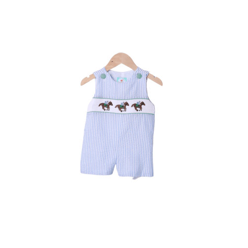 Smocked Blue Seersucker Derby Jon Jon