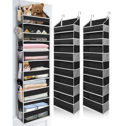 ULG 2Pack-Over The Door Organizer with 6 Large Pockets 12 Side Pockets, 50lbs Weight Capacity Door Hanging Organizer Black