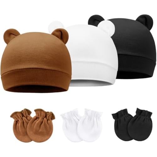 DRESHOW BQUBO Baby Hats and Mittens Infant Cotton Beanie Gloves No Scratch Set Newborn Hospital Hat for Boys Girls 0-6 Months