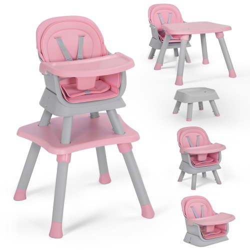 AILEEKISS 8 in 1 Baby High Chair, Pink Feeding Booster, Convertible Dining Seat 6-36 Months