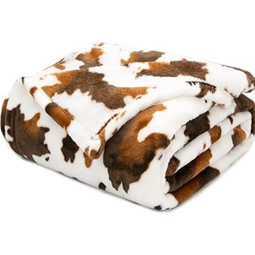 Fleece Blanket for Kids Boys Girls Soft Cow Print Throw Blanket Brown and White Cozy Cute Blanket Gifts Decor for Birthday