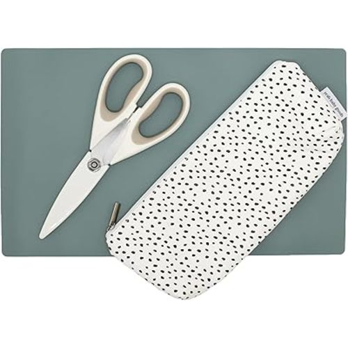Yeah Baby Goods Toddler Restaurant Essentials Kit – Dots Baby Feeding Set w/Food Scissors, Silicone Placemat & Wipeable Zipper Tote