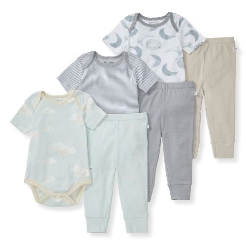 Burt's Bees Baby Unisex Baby 6-Piece Bodysuit and Pant Set, 100% Organic Cotton Infant Outfit Baby Essentials