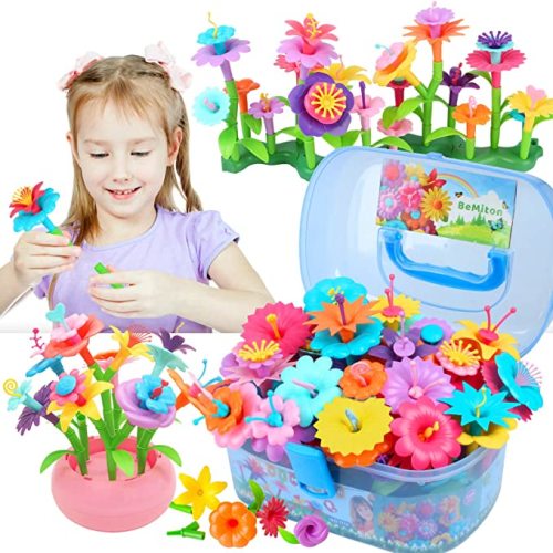BEMITON Flower Building Toy Set for Girls, Best Birthday Gifts for 3 4 5 6 7 Year Old Kids, Arts and Crafts Kit for Toddlers, STEM Activities and Gardening Pretend Playset, 148 pcs - 148pcs