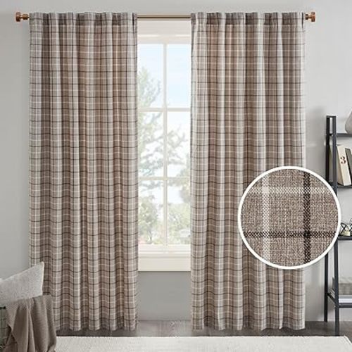 Madison Park Anaheim Cabin Plaid Curtain Window, Thermal Insulated Fleece Lining, Living Room Decor Light Blocking Drape for Bedroom, 1-Single Panel Pack, 50" x 108" Rod Pocket Brown