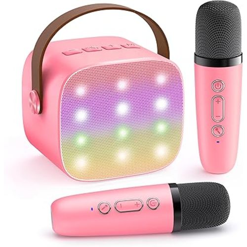YLL Mini Karaoke Machine for Kids Adults, Portable Bluetooth Speaker with 2 Wireless Microphones, Most Popular Toys Birthday Gifts for Girls 4, 5, 6, 7, 8, 9, 10, 11, 12+ Years Old Toddler Teens（Rose）