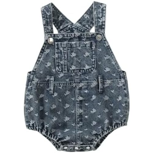 KMBANGI Newborn Toddler Baby Boy Girl Jeans Overalls Sleeveless Suspender Patch Denim Romper Baby Summer Shortalls 0-24M