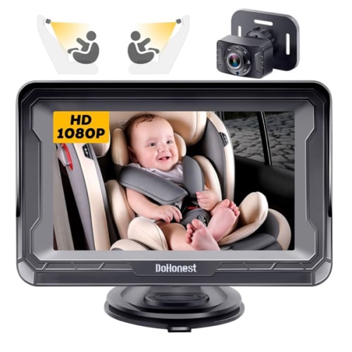 DoHonest Baby Car Camera HD 1080P - Rear-Facing Car Baby Monitor with Night Vision, Adjustable View Angle, Easy Setup, Anti-Glare Display, Safety for Kids & Infants