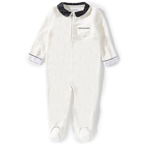 Ralph Lauren Baby Boys Long Sleeve Plaid-Trim Velour Footed Coverall