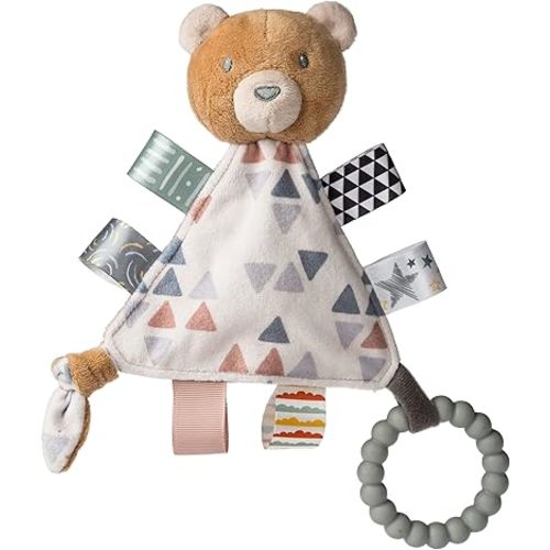 Taggies Teething Toys Baby Rattle Portable Triangle Activity Toy with Sensory Tags, 6-Inches, Teddy