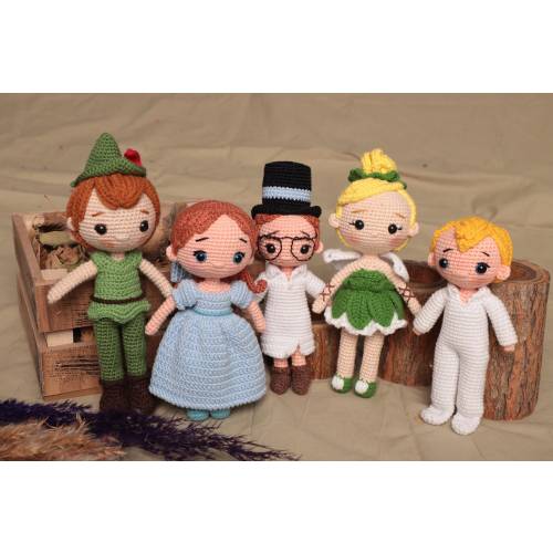Peter Pan and Tinker Bell Crochet Kid Baby Gift, Peter Pan Characters Amigurumi Toy Doll Gift for Nursery