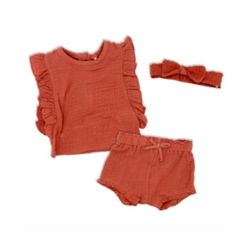 Baby Girls Ruffle Muslin Top, Shorts and Headband, 3 Piece Set
