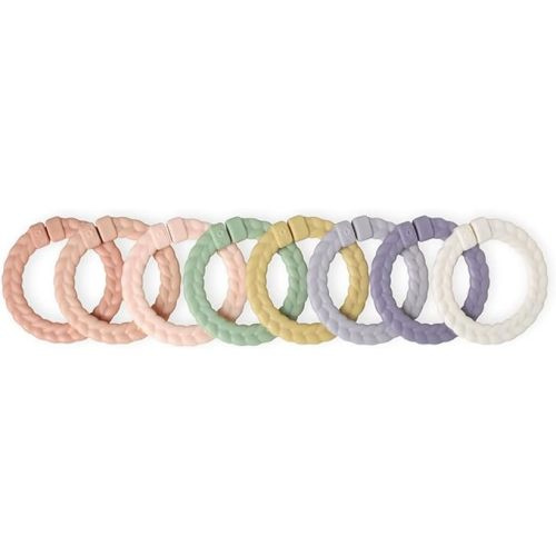Itzy Ritzy Linking Ring Set; Set of 8 Braided, Rainbow-Colored Versatile Linking Rings; Attach to Baby's Car Seat, Stroller & Activity Gym to Keep Toys Nearby; Pink Rainbow