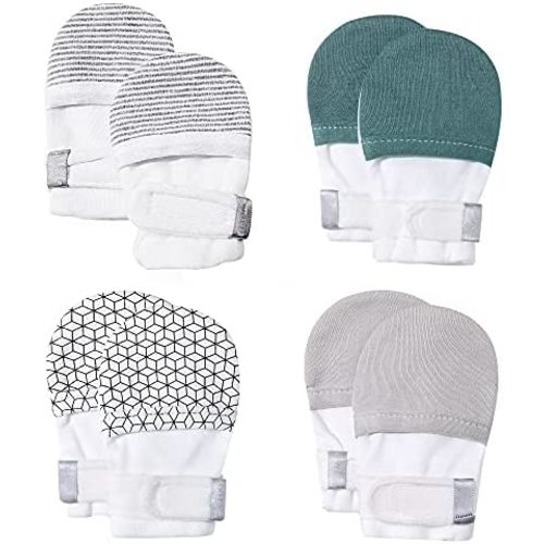 HAPIU Baby No Scratch Mittens Stay On, 100% Cotton Breathable, Adjustable Infant Gloves for Boys Girls, Newborn - 12 M