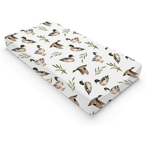 Vintage Mallard Duck Leaves Changing Pad Covers Duck Hunting Reeds Diaper Changing Pad Covers Sheets for Girl Boy Wild Duck Soft Breathable Stretch Fitted Change Table Pad Mats Covers 32''x16''